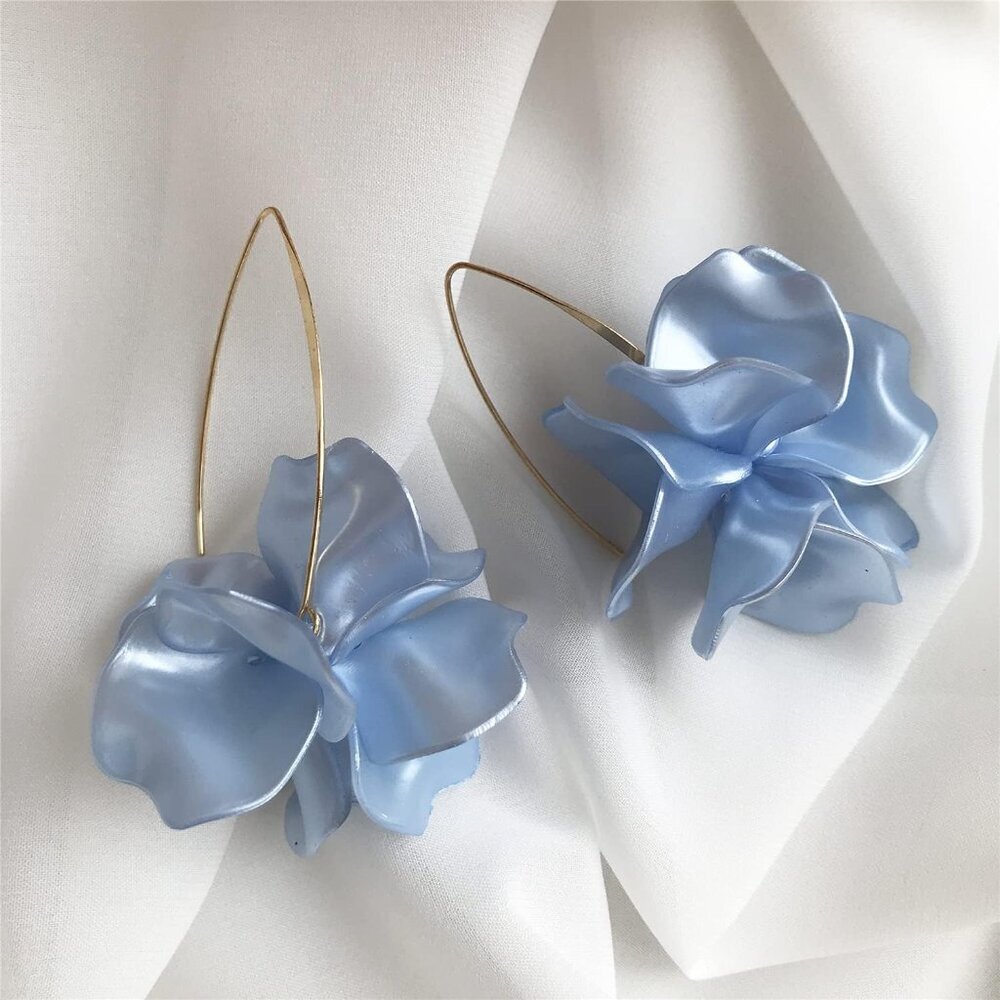 Boho Rose Petal Resin Earrings Long Drop Acrylic Floral Statement Jewelry - Picture 3 of 6